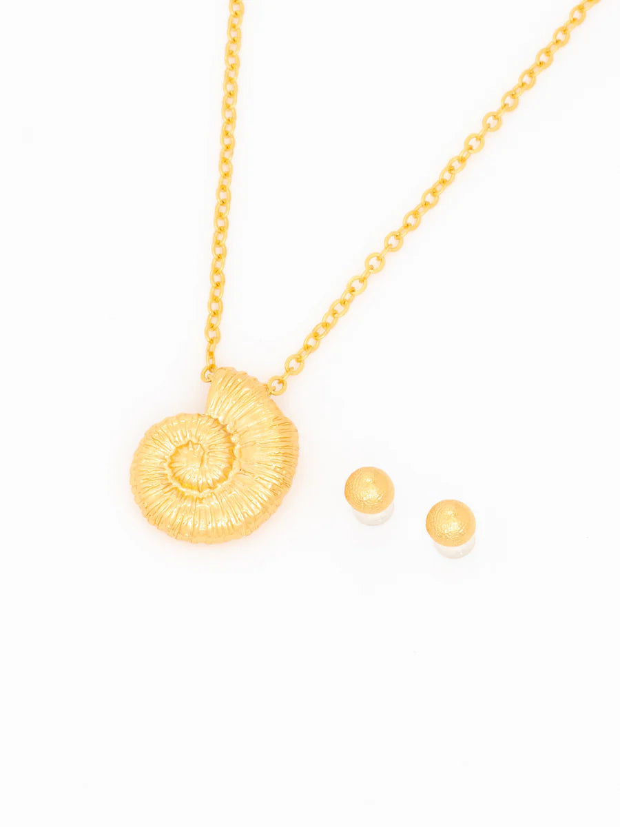 COLLAR CARACOL+ARETES BAÑO DE ORO AVEMARÍA
