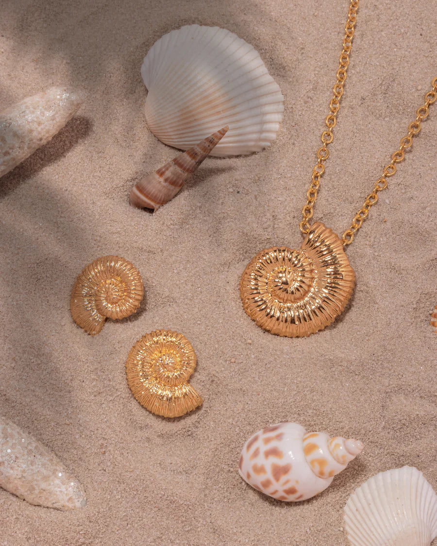 COLLAR CARACOL+ARETES BAÑO DE ORO AVEMARÍA