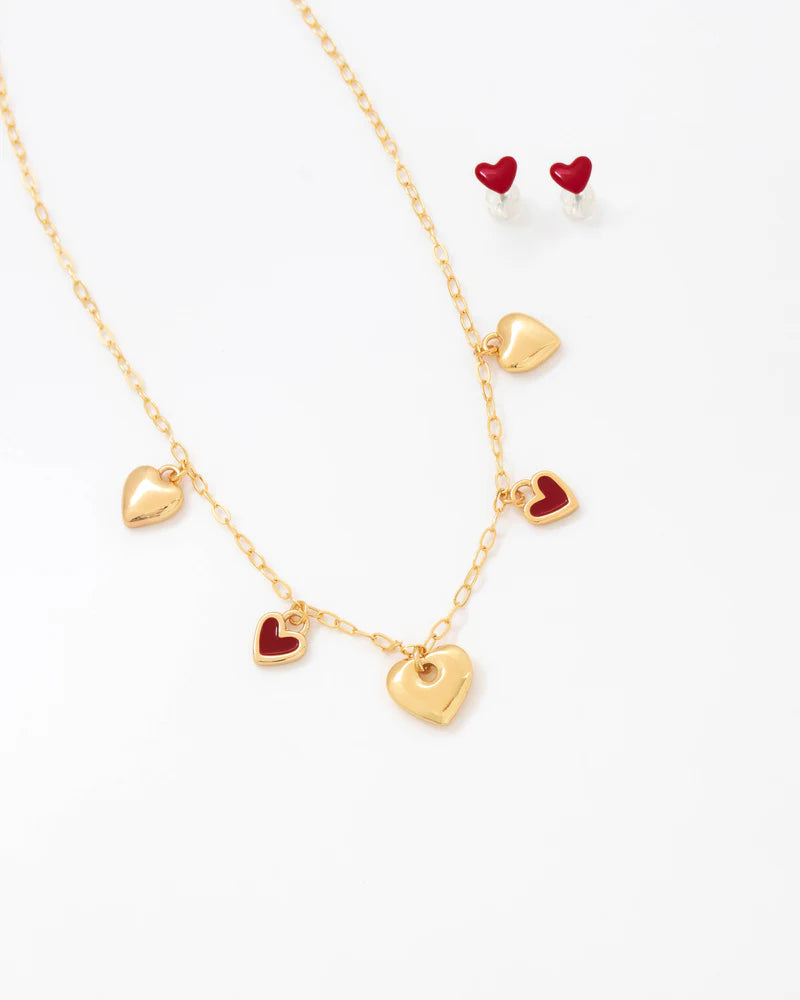 COLLAR MULTICHARMS CORAZONES+ARETES BAÑO ORO/PLATA AVEMARÍA