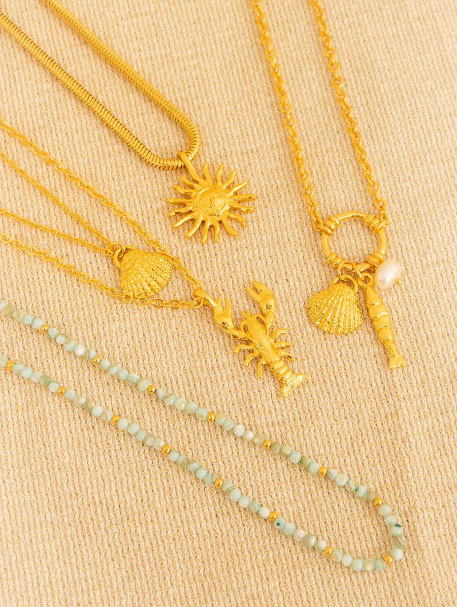 COLLAR PERLA CONCHA+ARETES BAÑO DE ORO AVEMARÍA