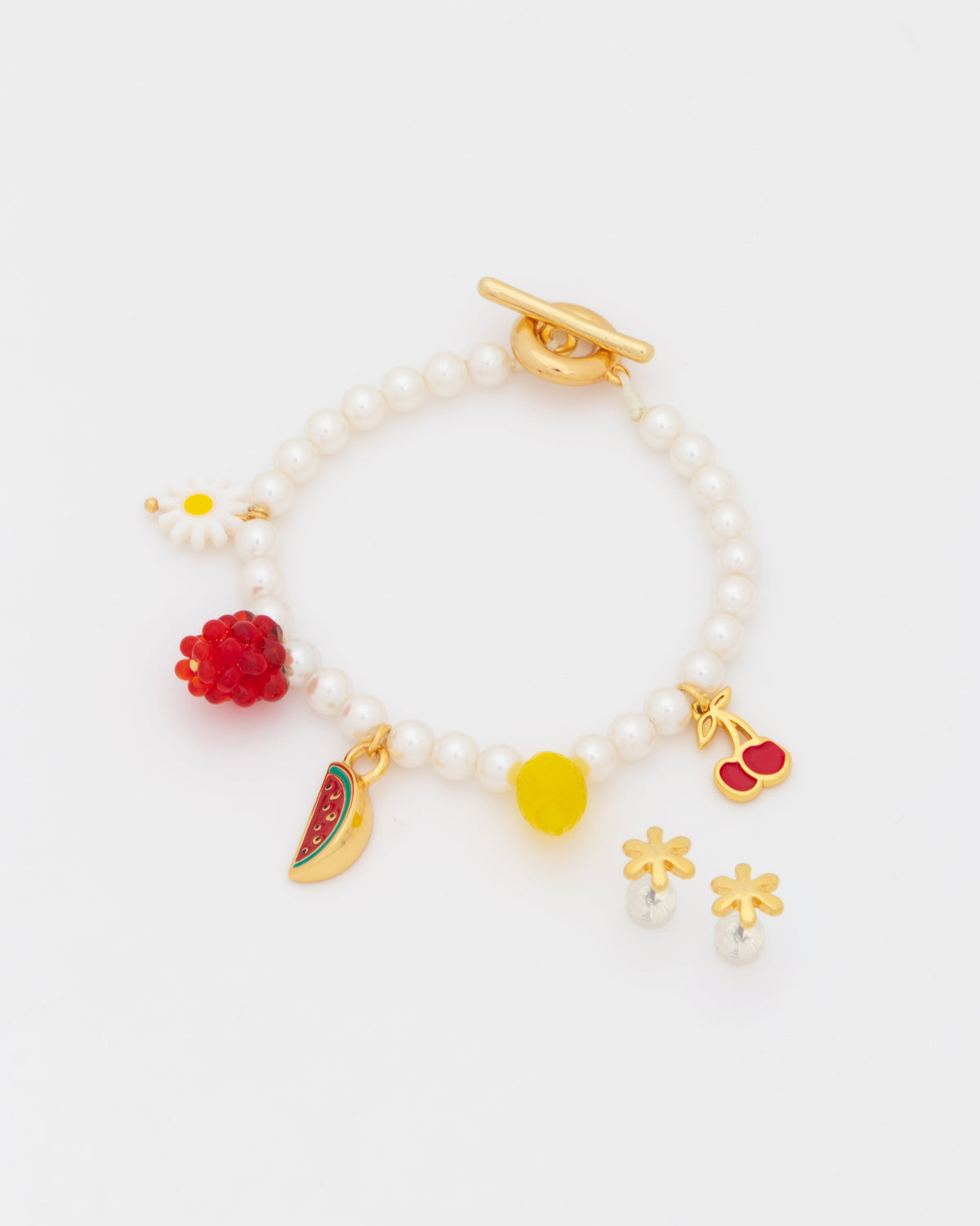 SET PULSERA BROCHE FRUTAS + ARETES