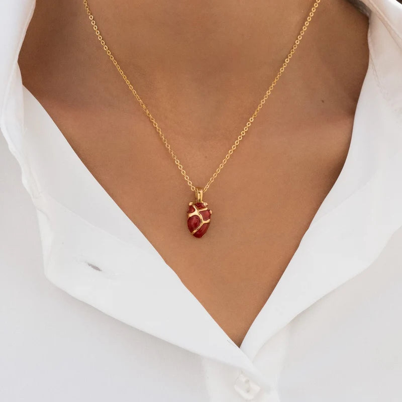 CADENA CORAZÓN ANATÓMICO + ARETES BAÑO ORO/PLATA AVEMARIA