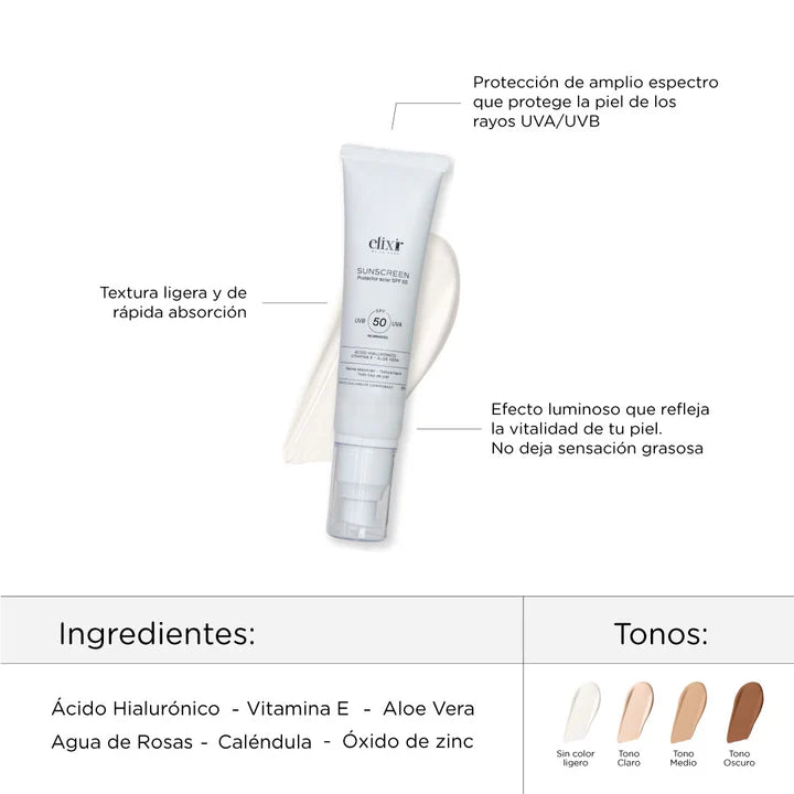 SUNSCREEN SPF 50 CON COLOR 60ML ELIXIR