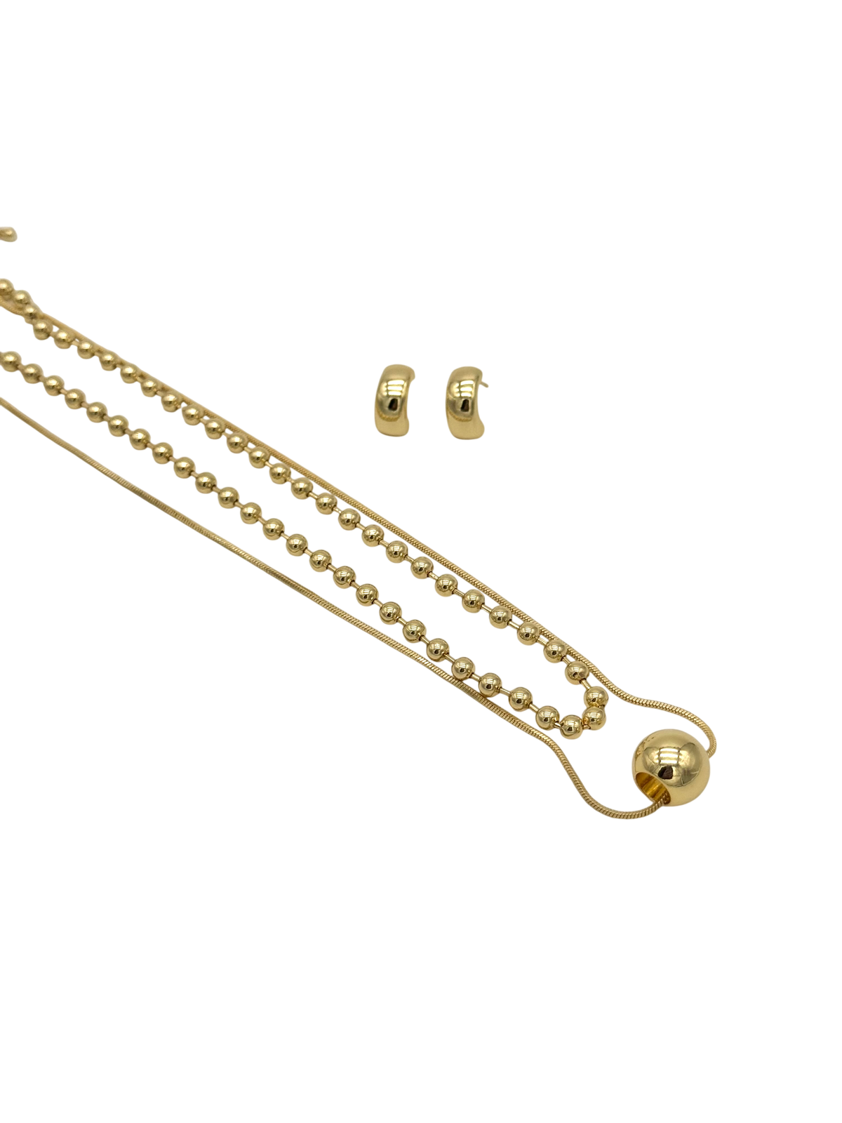 SET DOBLE COLLAR + ARETE 44CM RODIO MARTINA DORADO