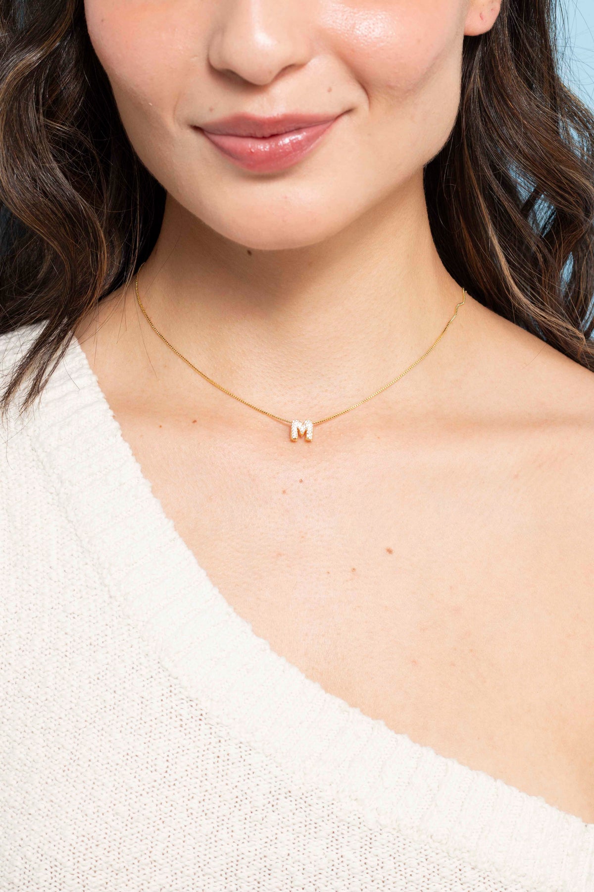 CADENA LETRA DORADA BRILLANTE 44CM RODIO MARTINA