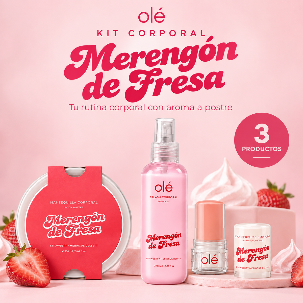 KIT CORPORAL MERENGÓN DE FRESA X3 ÓLE