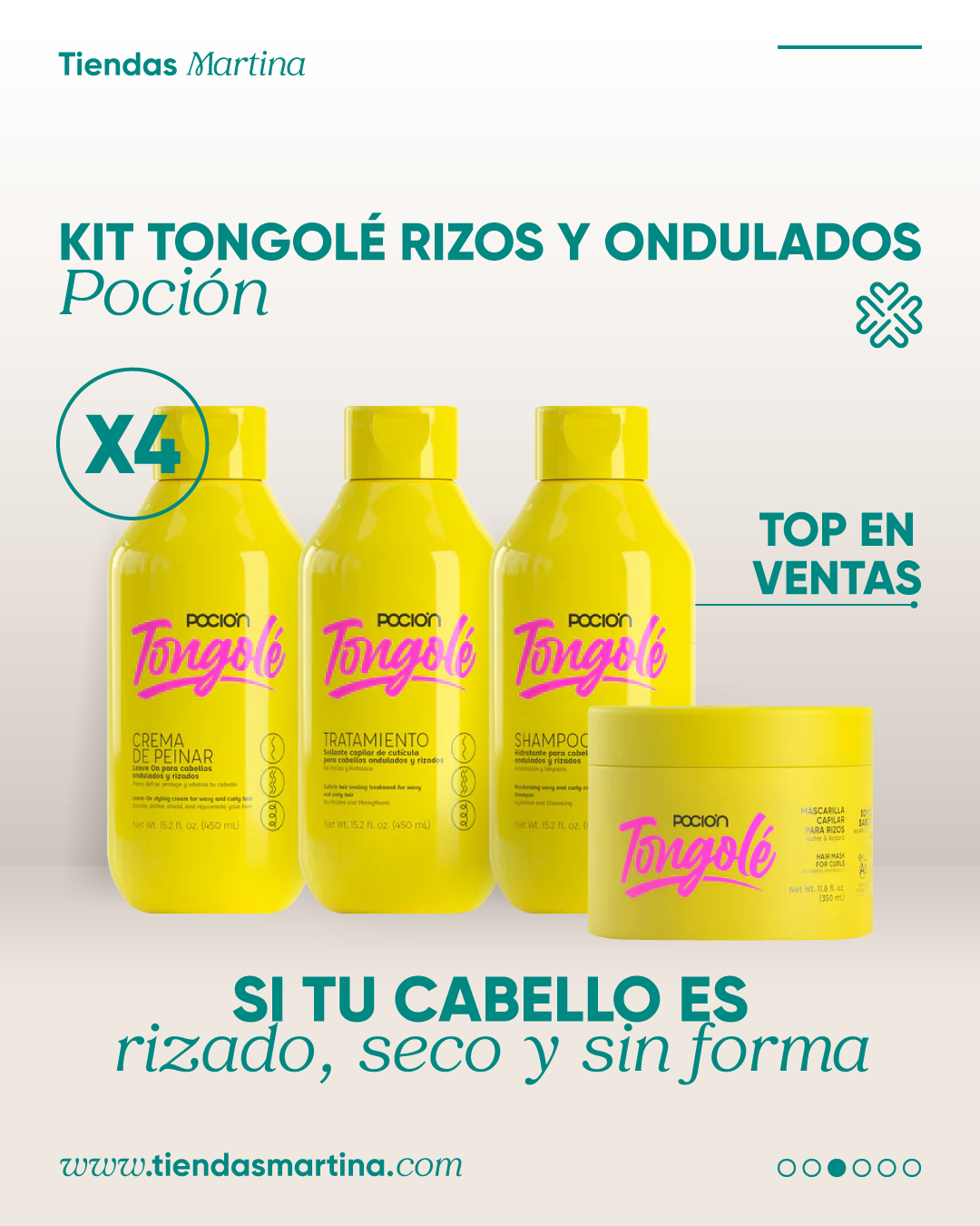 KIT TONGOLÉ: PARA RIZOS Y ONDULADOS X4 POCIÓN