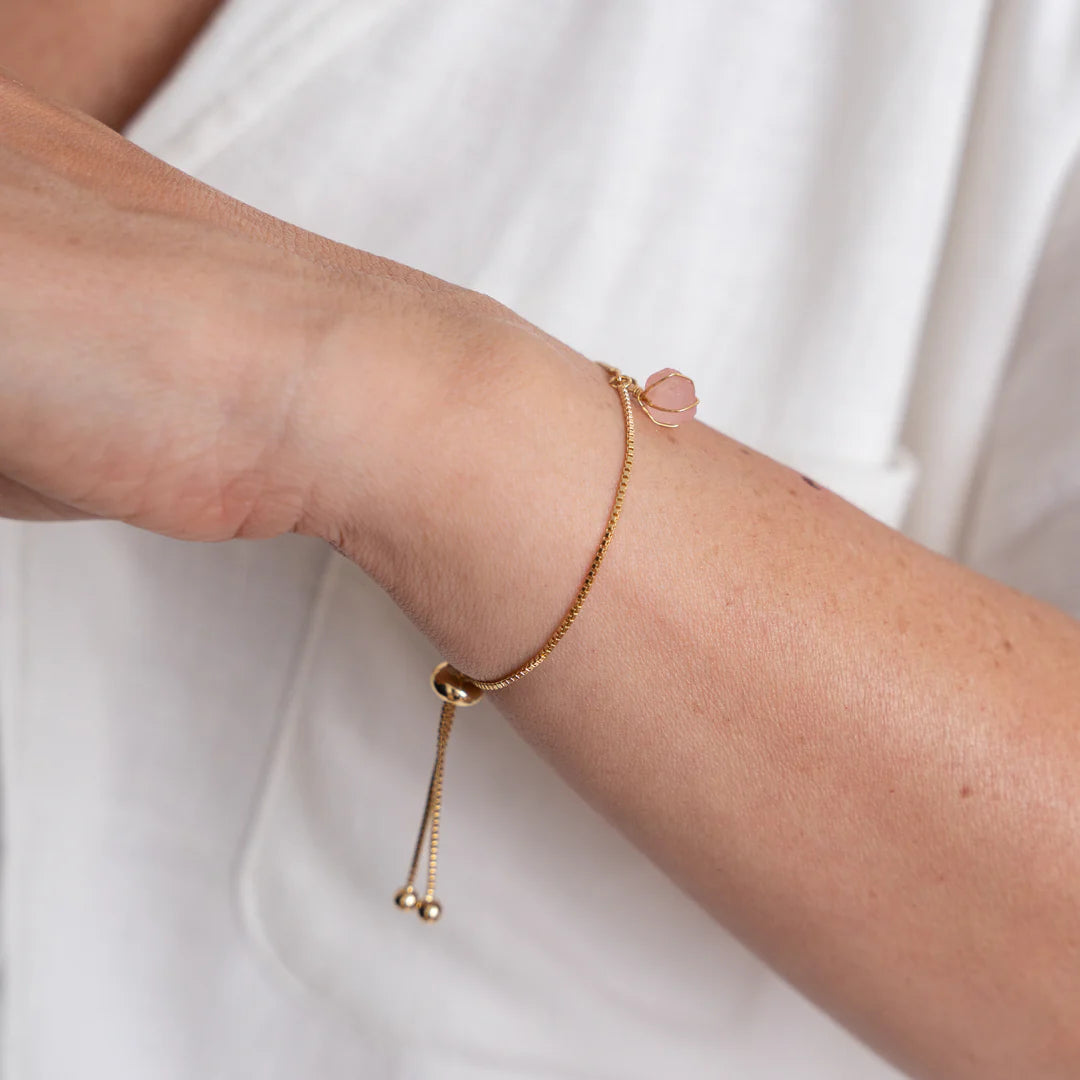 PULSERA DIJE EN CUARZO BAÑO DE ORO WISH
