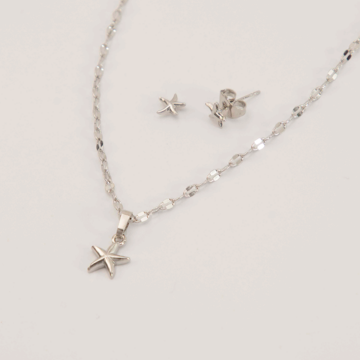 SET COLLAR+ARETES ESTRELLA MAR RODIO 42CM MARTINA