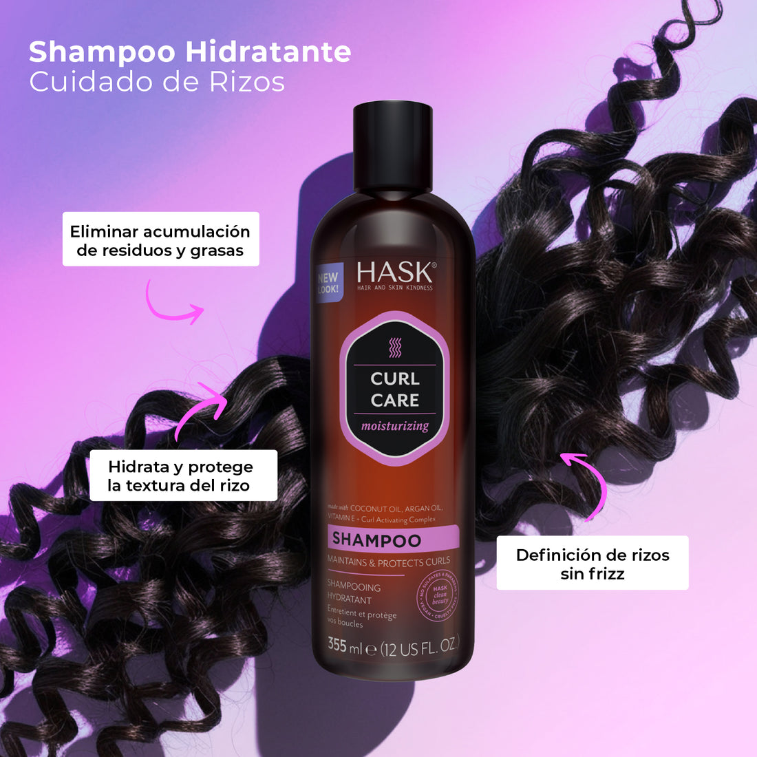 SHAMPOO HIDRATANTE RIZOS CURL CARE 355ML HASK