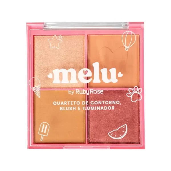 PALETA CUARTETO CONTORNO, BLUSH E ILUMINADOR MELU