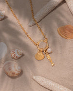 COLLAR PERLA CONCHA+ARETES BAÑO DE ORO AVEMARÍA