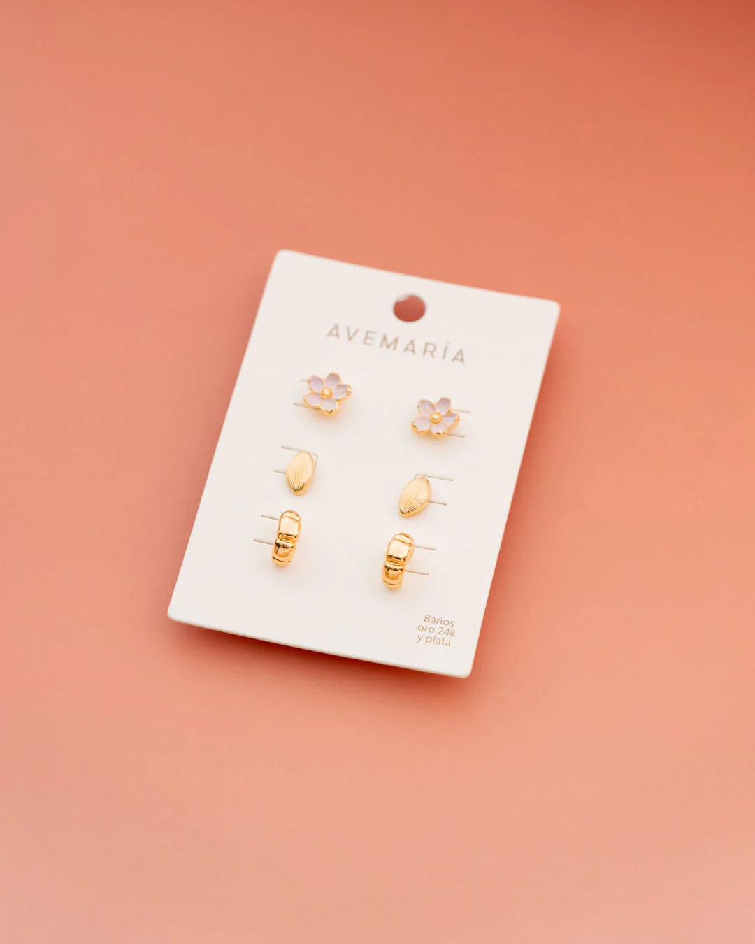 SET X3 ARETES HOJA Y FLOR AVEMARÍA