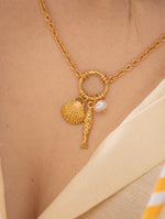 COLLAR PERLA CONCHA+ARETES BAÑO DE ORO AVEMARÍA