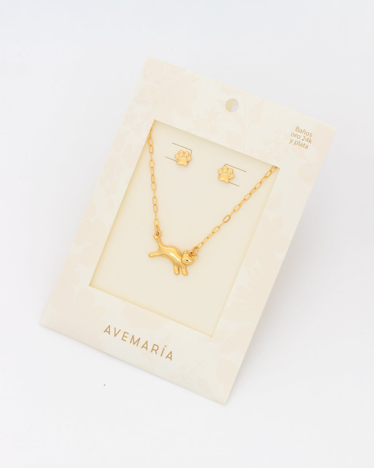 SET COLLAR GATO + ARETES HUELLA AVEMARÍA