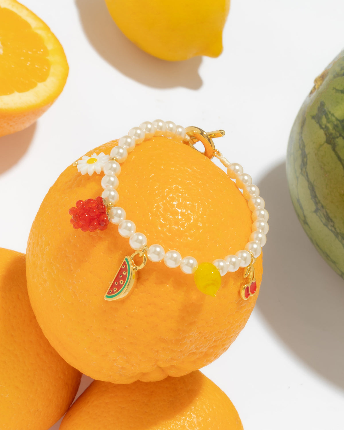 SET PULSERA BROCHE FRUTAS + ARETES