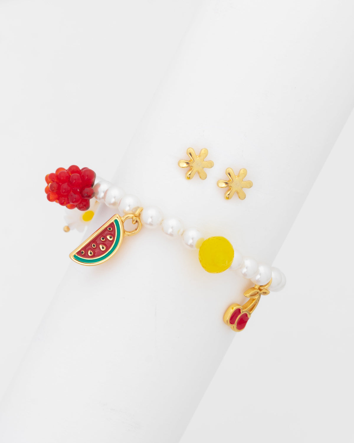 SET PULSERA BROCHE FRUTAS + ARETES
