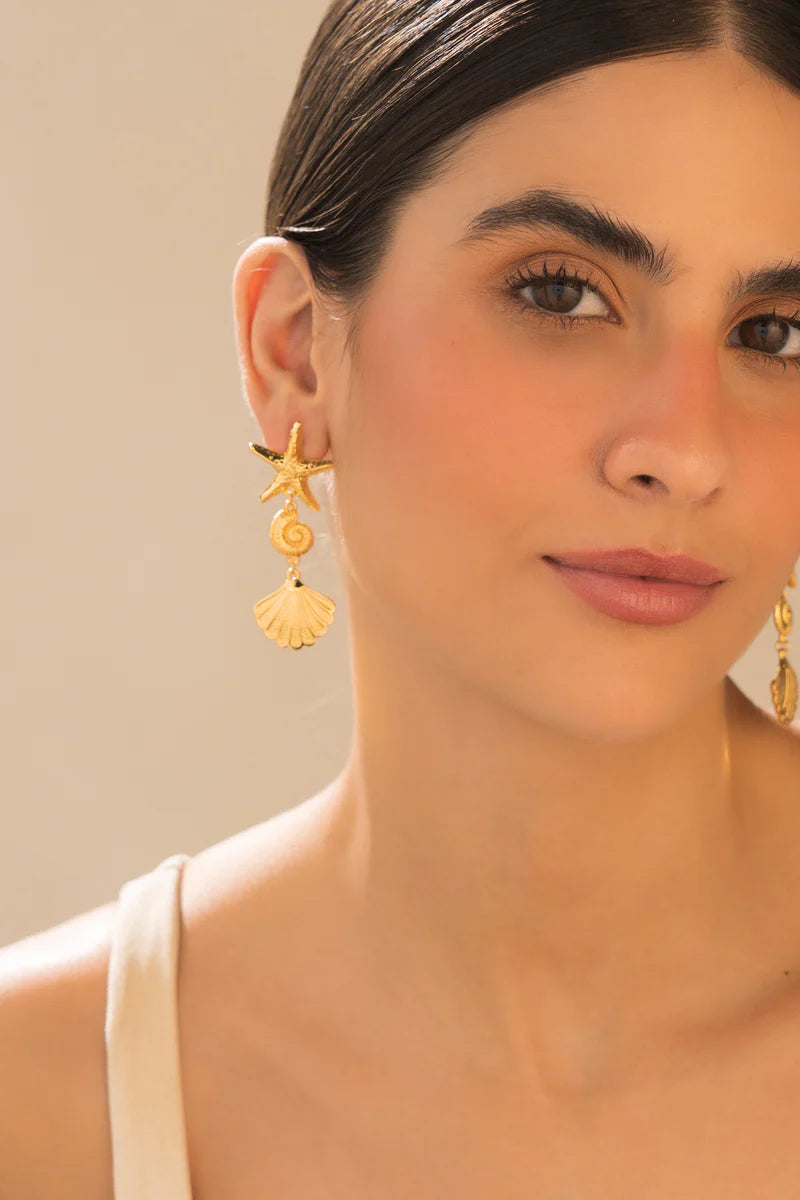 ARETES MAXI ESTRELLA DE MAR BAÑO ORO/PLATA AVEMARIA