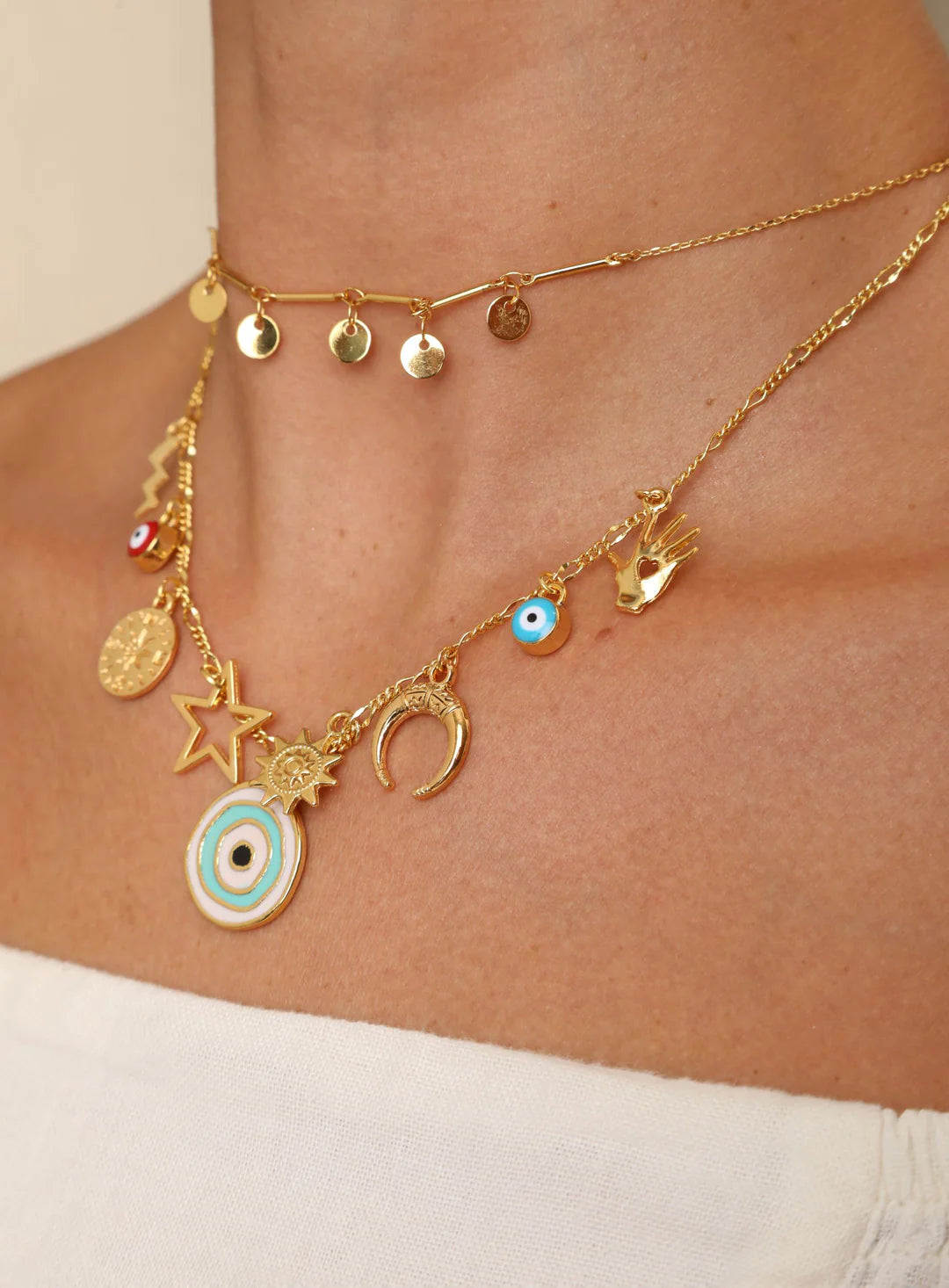 COLLAR AMULETOS BAÑO DE ORO WISH