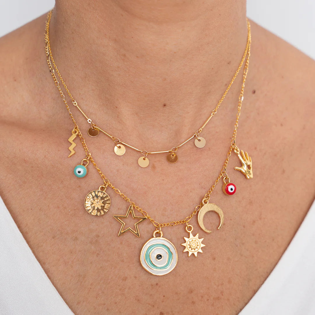 COLLAR AMULETOS BAÑO DE ORO WISH