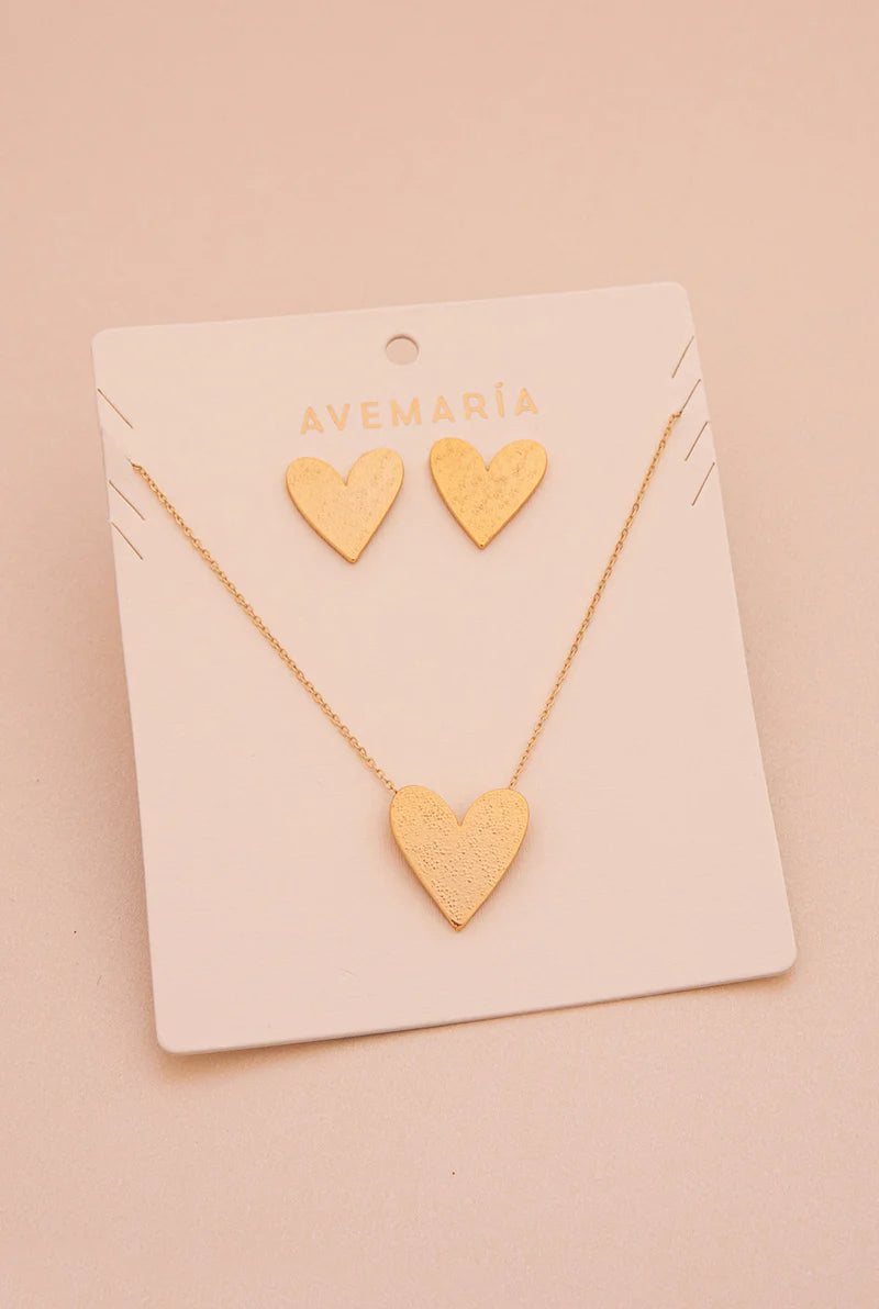 SET CADENA+ARETES MAXI CORAZÓN BAÑO ORO/PLATA AVEMARIA