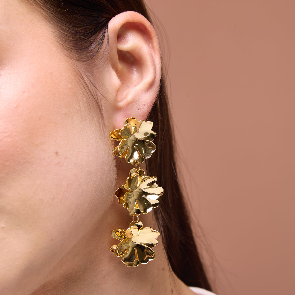 ARETES FLOWER ON CHAIN RODIO DORADO MARTINA