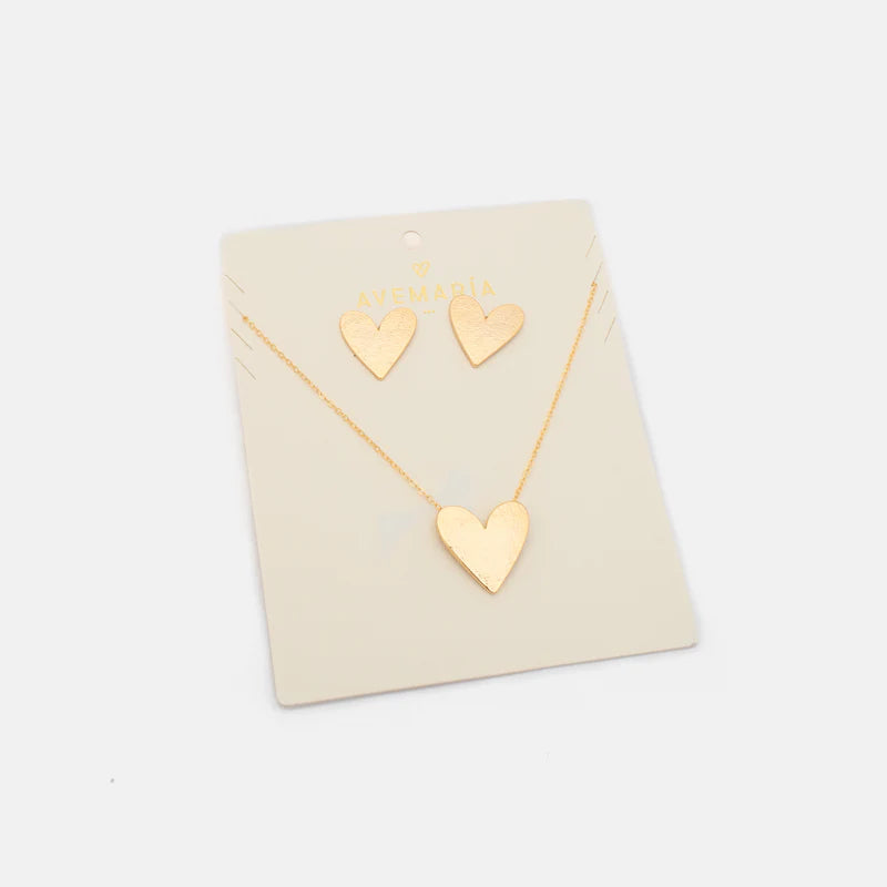 SET CADENA+ARETES MAXI CORAZÓN BAÑO ORO/PLATA AVEMARIA