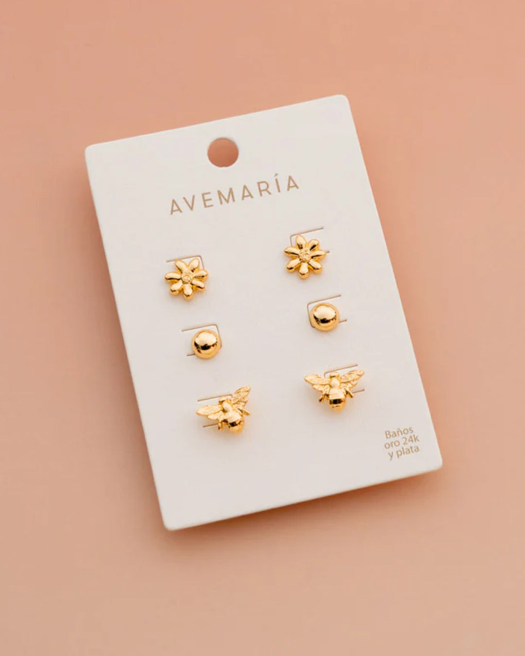 SET X3 ARETES FLOR Y ABEJA AVEMARÍA