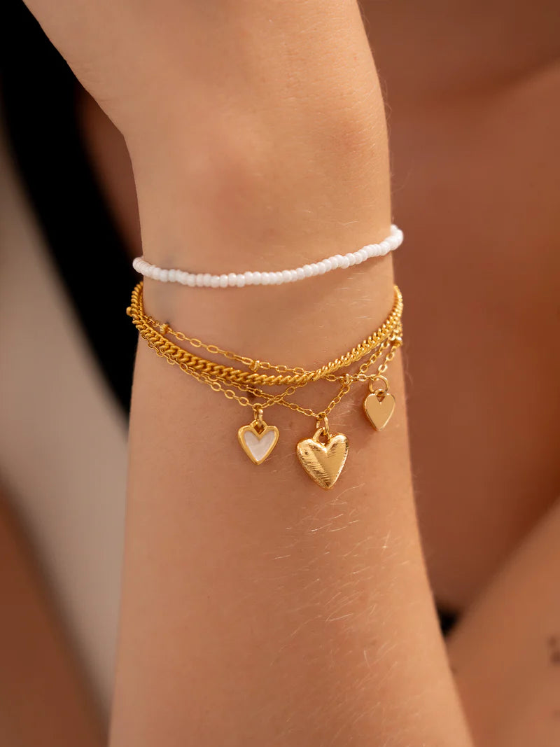 PULSERA CORAZONES TEXTURA+ARETES BAÑO ORO AVEMARIA