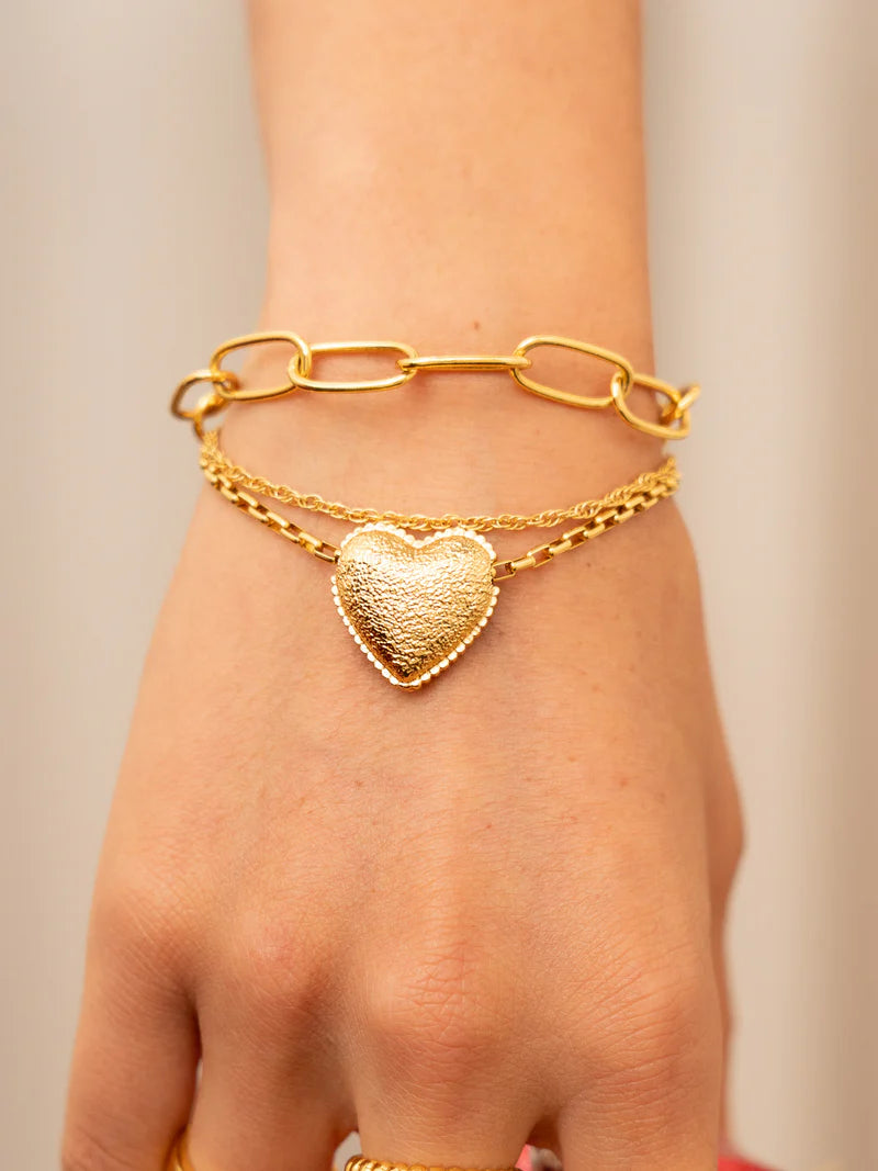 PULSERAS X3 CORAZÓN+ARETES BAÑO ORO/PLATA AVEMARIA