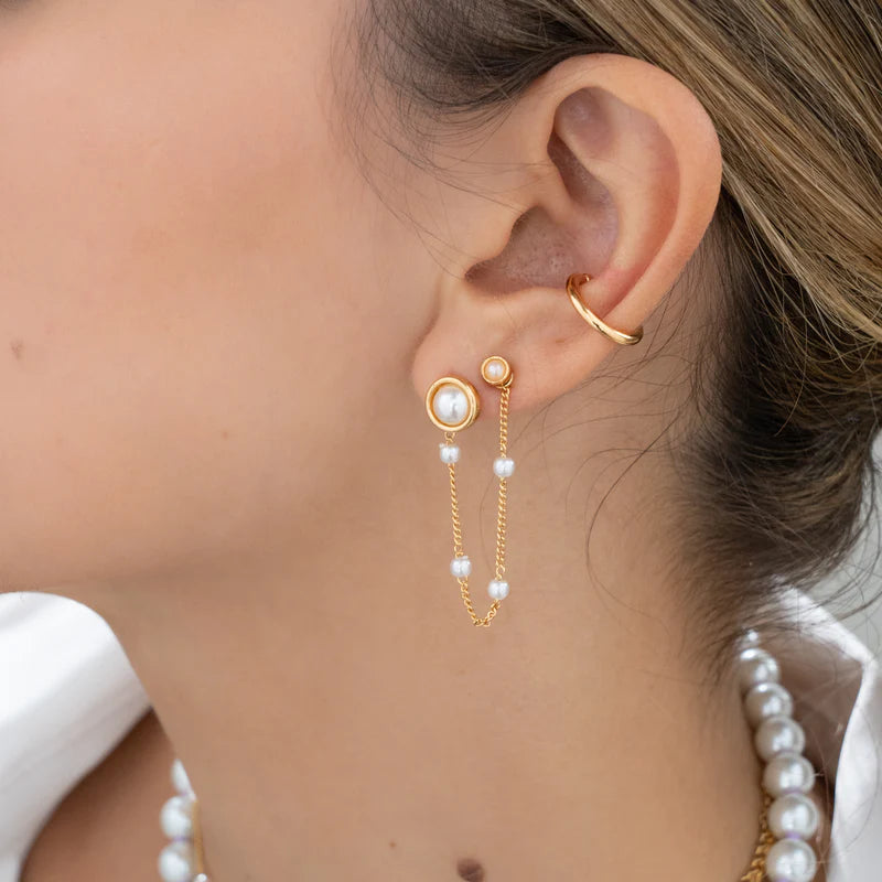 SET TOPOS Y EARCUFF DE PERLAS AVEMARIA