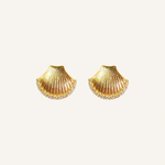 Aretes concha con piedras y fondo blanco humo