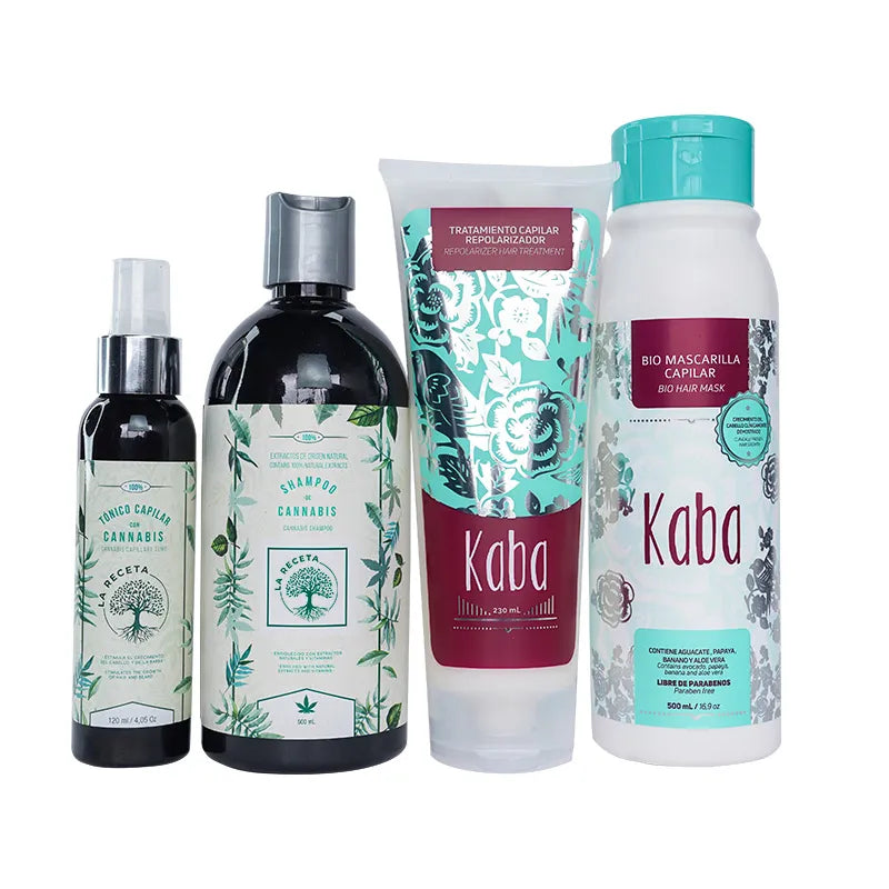 KIT X4 CRECIMIENTO ACELERADO PARA CABELLO GRASO KABA + LA RECETA