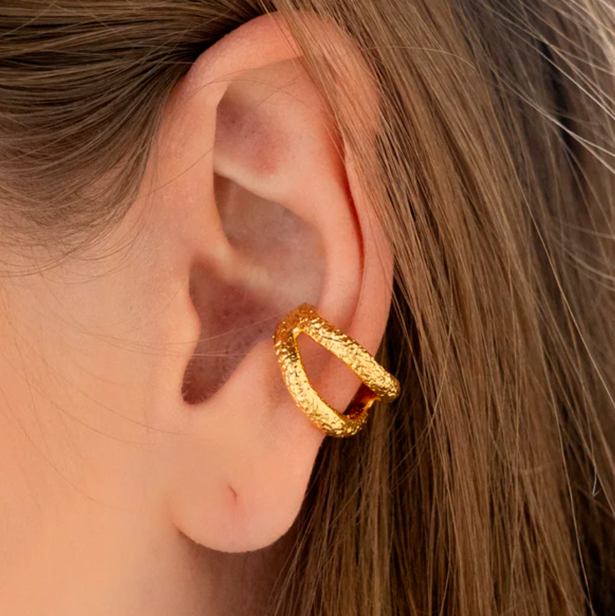 EARCUFF LINEAS TRIPLE BAÑO ORO/PLATA AVEMARIA